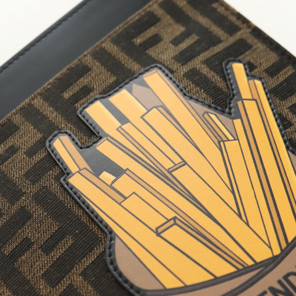 FENDI Zucca Canvas Clutch Bag Black Brown Auth 182892M