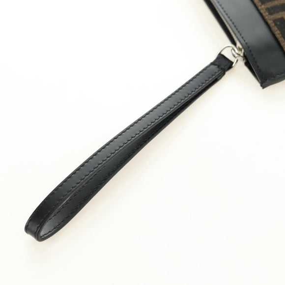 FENDI Zucca Canvas Clutch Bag Black Brown Auth 182892M