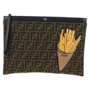 FENDI Zucca Canvas Clutch Bag Black Brown Auth 182892M-13