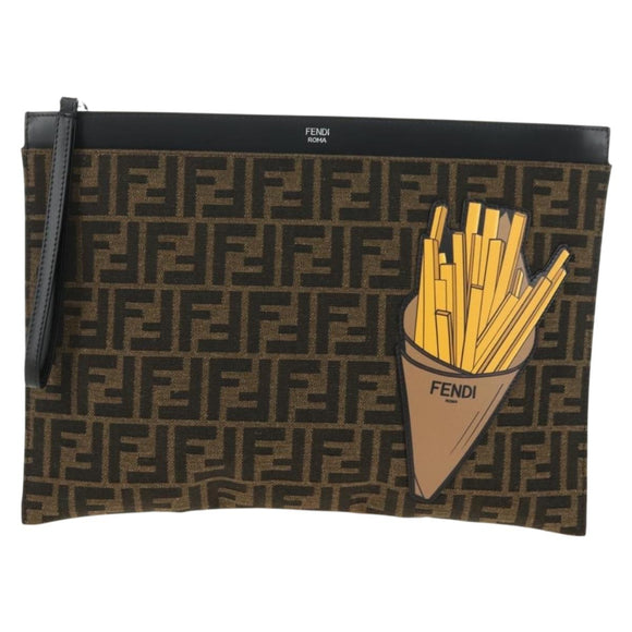 FENDI Zucca Canvas Clutch Bag Black Brown Auth 182892M