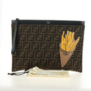 FENDI Zucca Canvas Clutch Bag Black Brown Auth 182892M-12