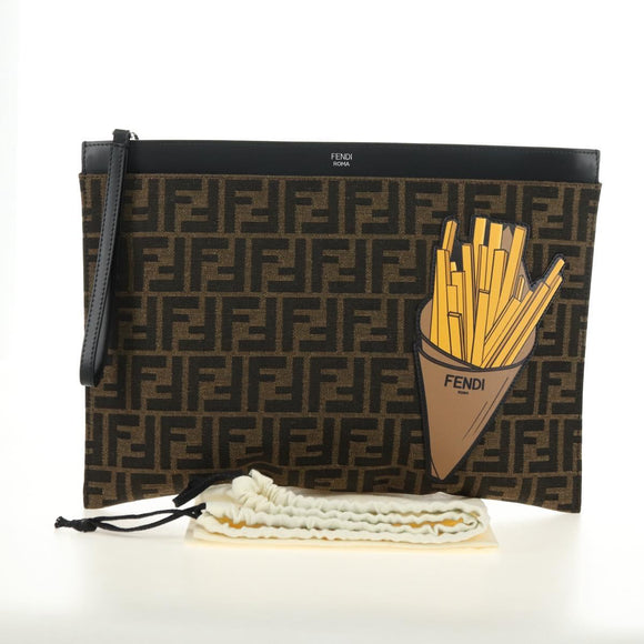 FENDI Zucca Canvas Clutch Bag Black Brown Auth 182892M