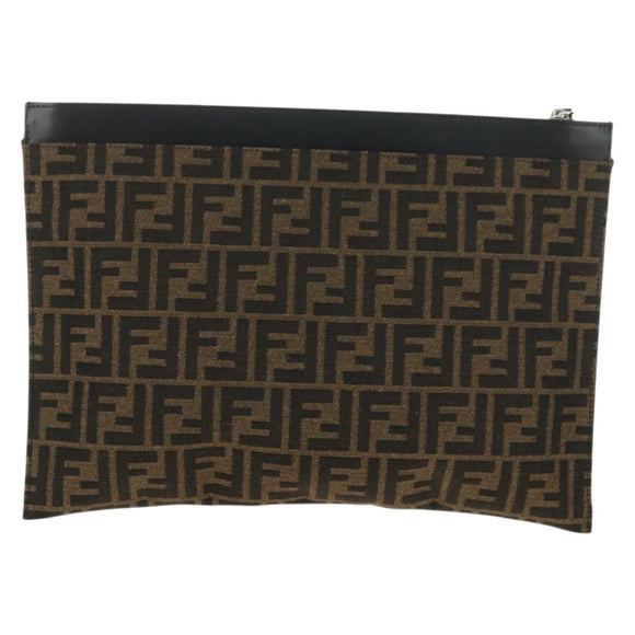 FENDI Zucca Canvas Clutch Bag Black Brown Auth 182892M