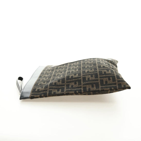 FENDI Zucca Canvas Clutch Bag Black Brown Auth 182892M