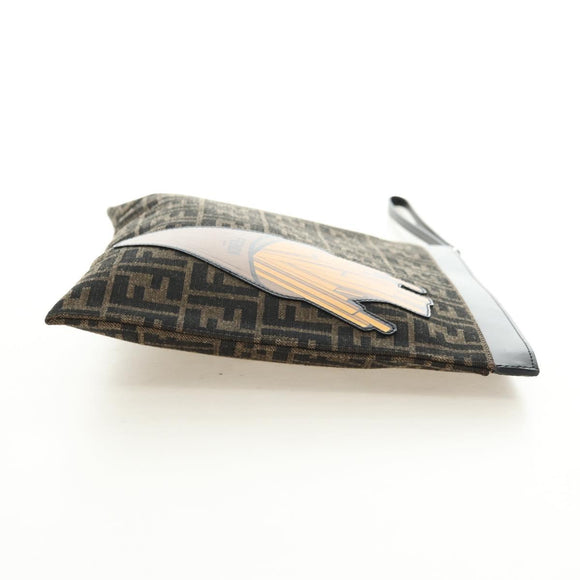 FENDI Zucca Canvas Clutch Bag Black Brown Auth 182892M