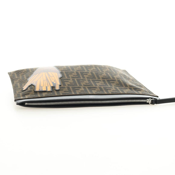 FENDI Zucca Canvas Clutch Bag Black Brown Auth 182892M