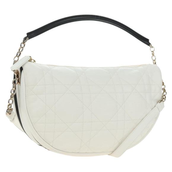 Christian Dior Canage Vibe Shoulder Bag Lamb Skin 2way White Gold Auth 182900SM