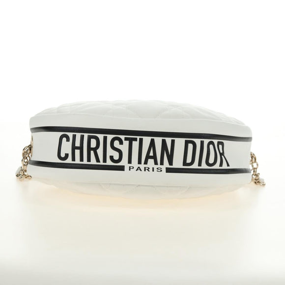 Christian Dior Canage Vibe Shoulder Bag Lamb Skin 2way White Gold Auth 182900SM