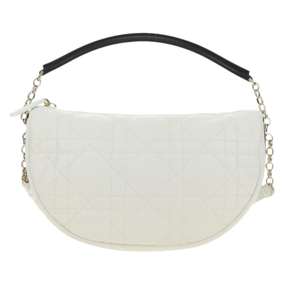 Christian Dior Canage Vibe Shoulder Bag Lamb Skin 2way White Gold Auth 182900SM