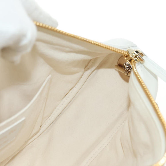 Christian Dior Canage Vibe Shoulder Bag Lamb Skin 2way White Gold Auth 182900SM