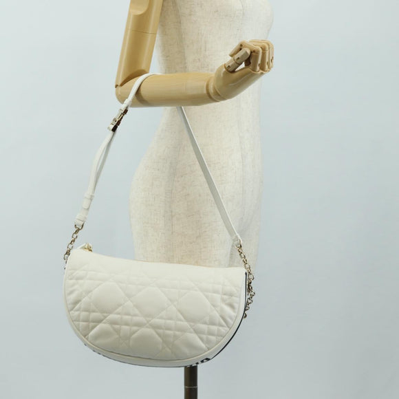Christian Dior Canage Vibe Shoulder Bag Lamb Skin 2way White Gold Auth 182900SM