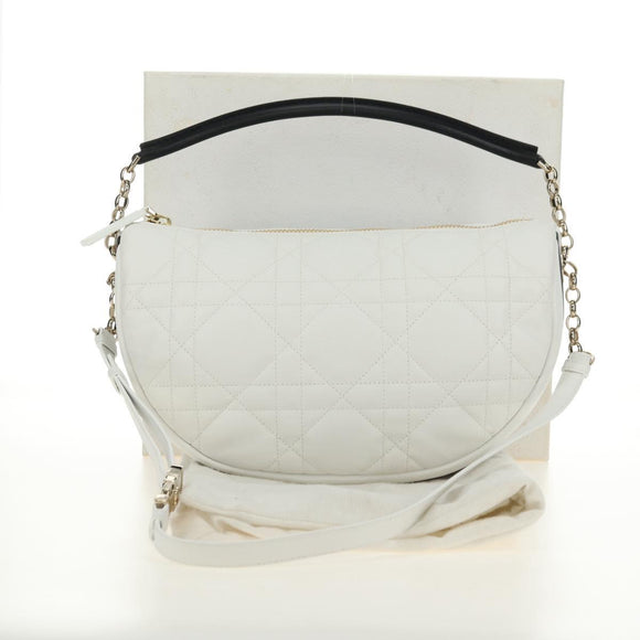 Christian Dior Canage Vibe Shoulder Bag Lamb Skin 2way White Gold Auth 182900SM