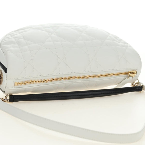 Christian Dior Canage Vibe Shoulder Bag Lamb Skin 2way White Gold Auth 182900SM