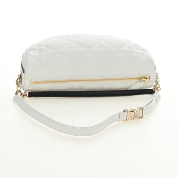 Christian Dior Canage Vibe Shoulder Bag Lamb Skin 2way White Gold Auth 182900SM