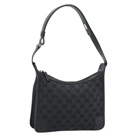 GUCCI GG Canvas Shoulder Bag Black Gold Auth 182901A