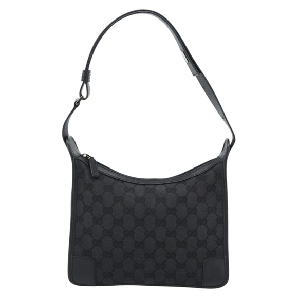 GUCCI GG Canvas Shoulder Bag Black Gold Auth 182901A