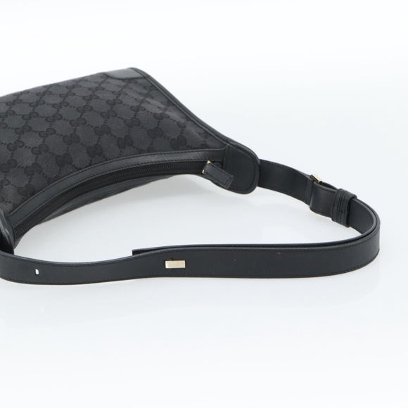 GUCCI GG Canvas Shoulder Bag Black Gold Auth 182901A