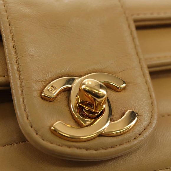 CHANEL Chain Shoulder Bag Lamb Skin Beige Gold CC Auth 182904SAV