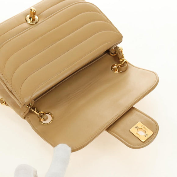 CHANEL Chain Shoulder Bag Lamb Skin Beige Gold CC Auth 182904SAV
