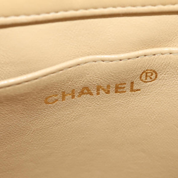 CHANEL Chain Shoulder Bag Lamb Skin Beige Gold CC Auth 182904SAV