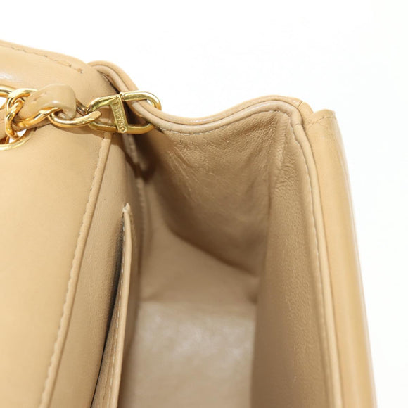 CHANEL Chain Shoulder Bag Lamb Skin Beige Gold CC Auth 182904SAV
