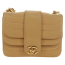 CHANEL Chain Shoulder Bag Lamb Skin Beige Gold CC Auth 182904SAV-13