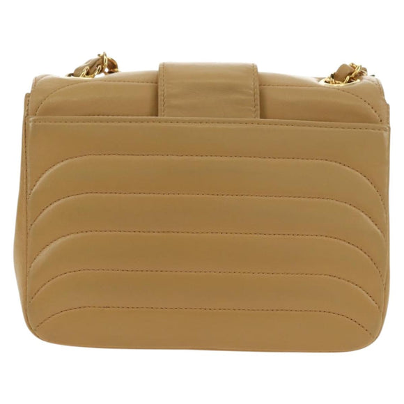CHANEL Chain Shoulder Bag Lamb Skin Beige Gold CC Auth 182904SAV