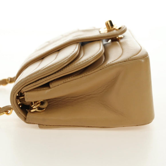 CHANEL Chain Shoulder Bag Lamb Skin Beige Gold CC Auth 182904SAV