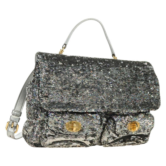 Miu Miu Shoulder Bag Sequin 2way Gold Silver Auth 182905SM
