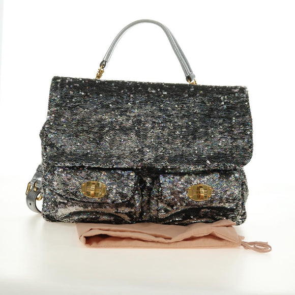 Miu Miu Shoulder Bag Sequin 2way Gold Silver Auth 182905SM