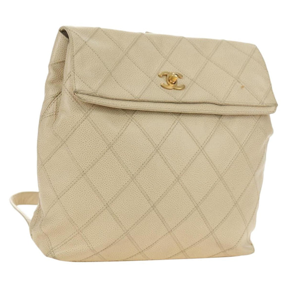CHANEL Bicolore Rucksack Caviar Leder Beige Gold CC Auth 182907V