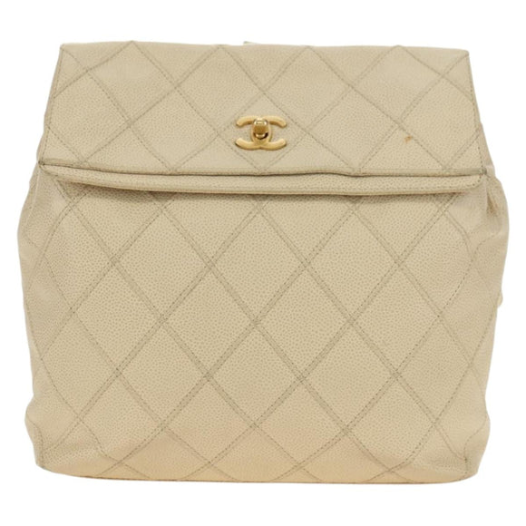 CHANEL Bicolore Rucksack Caviar Leder Beige Gold CC Auth 182907V