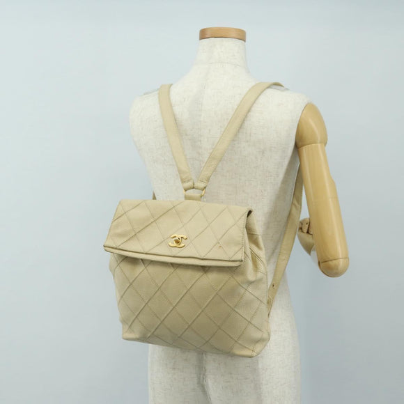 CHANEL Bicolore Rucksack Caviar Leder Beige Gold CC Auth 182907V