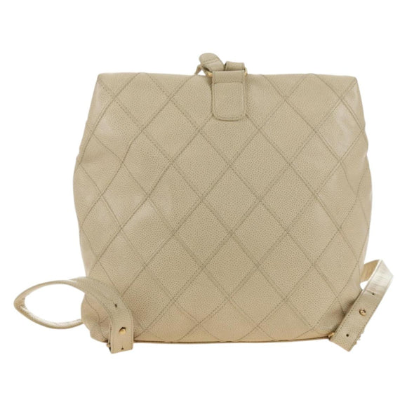 CHANEL Bicolore Rucksack Caviar Leder Beige Gold CC Auth 182907V