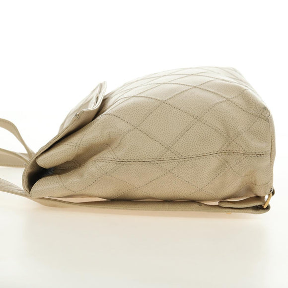 CHANEL Bicolore Rucksack Caviar Leder Beige Gold CC Auth 182907V