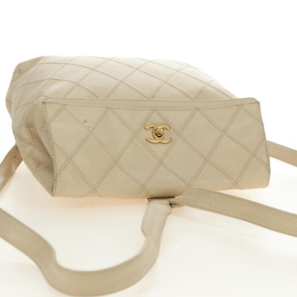 CHANEL Bicolore Rucksack Caviar Leder Beige Gold CC Auth 182907V