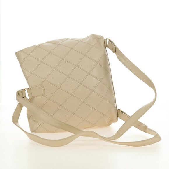 CHANEL Bicolore Rucksack Caviar Leder Beige Gold CC Auth 182907V