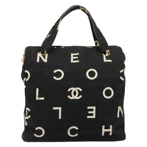 CHANEL Matelasse Hand Bag Canvas Black Gold CC Auth 182910