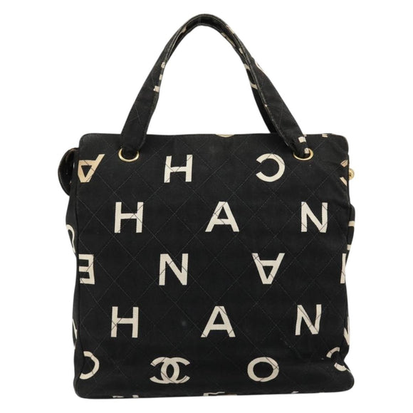 CHANEL Matelasse Hand Bag Canvas Black Gold CC Auth 182910