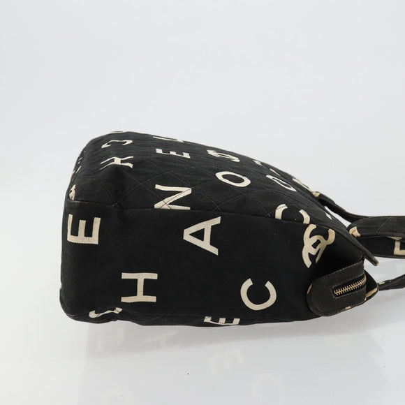 CHANEL Matelasse Hand Bag Canvas Black Gold CC Auth 182910