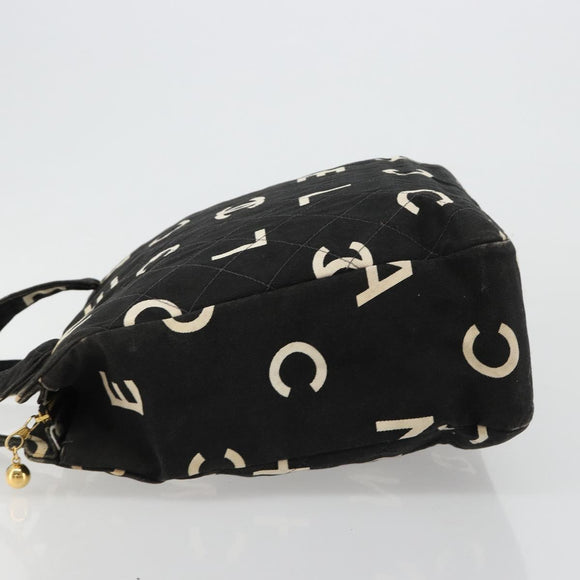 CHANEL Matelasse Hand Bag Canvas Black Gold CC Auth 182910