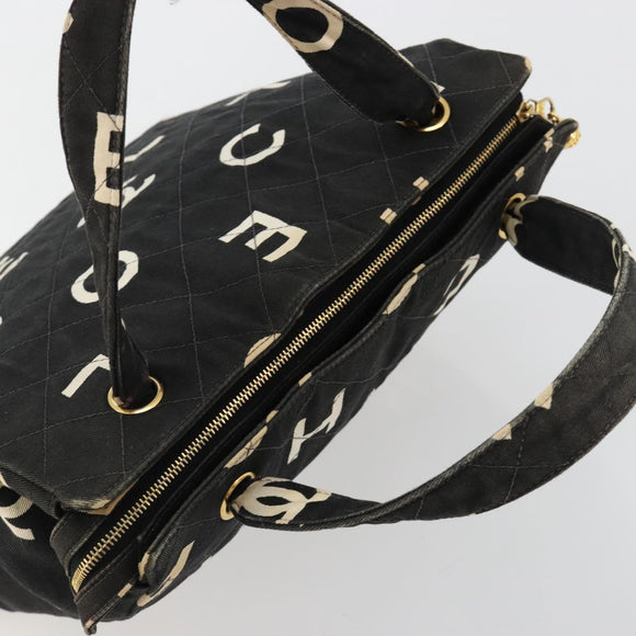 CHANEL Matelasse Hand Bag Canvas Black Gold CC Auth 182910