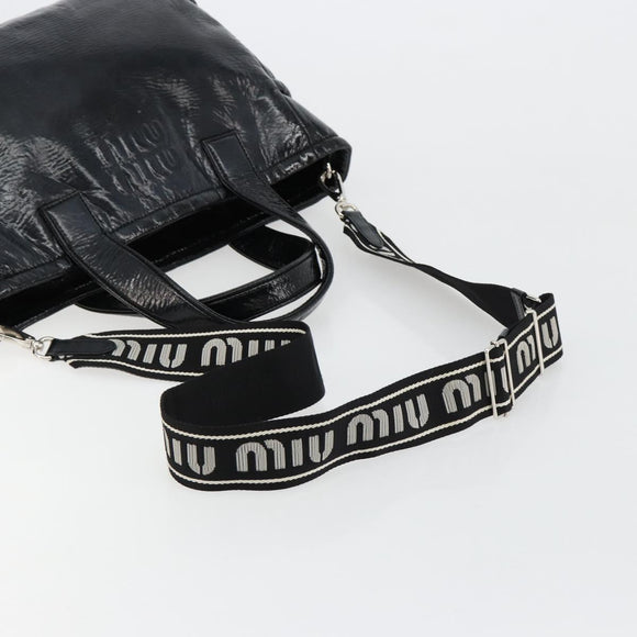 Miu Miu Handtasche Lackleder 2way Schwarz Silber Auth 182913M