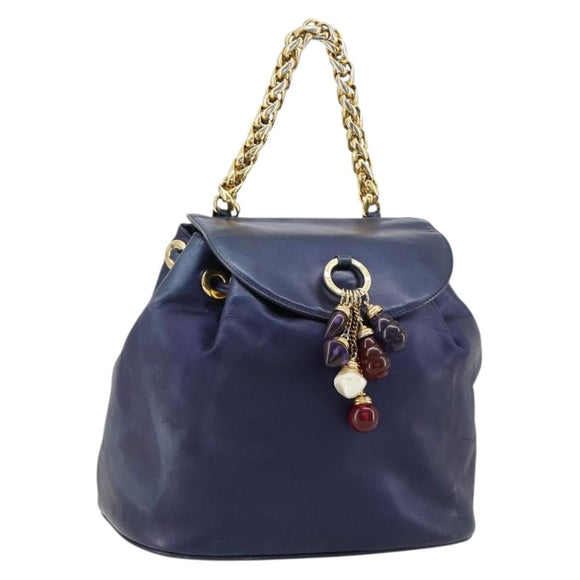 LOEWE Chain Hand Bag Leather Purple Gold Auth 182917A