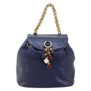 LOEWE Chain Hand Bag Leather Purple Gold Auth 182917A-13
