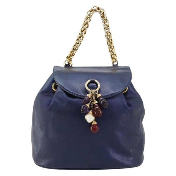 LOEWE Chain Hand Bag Leather Purple Gold Auth 182917A
