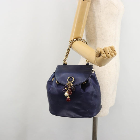 LOEWE Chain Hand Bag Leather Purple Gold Auth 182917A