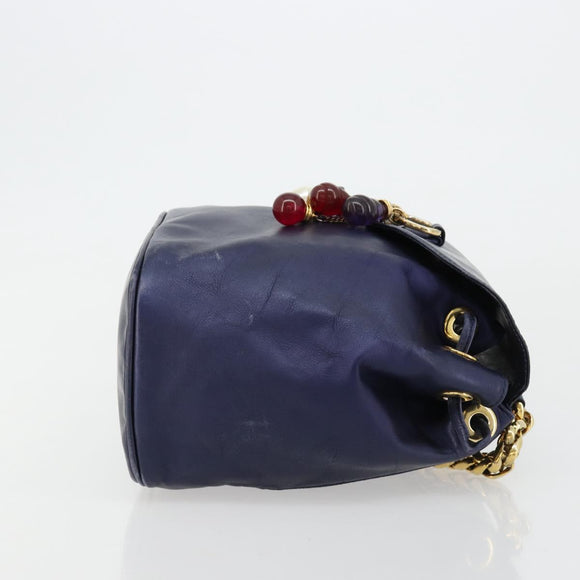 LOEWE Chain Hand Bag Leather Purple Gold Auth 182917A