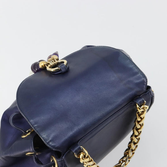LOEWE Chain Hand Bag Leather Purple Gold Auth 182917A