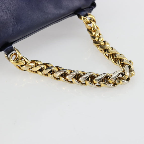 LOEWE Chain Hand Bag Leather Purple Gold Auth 182917A